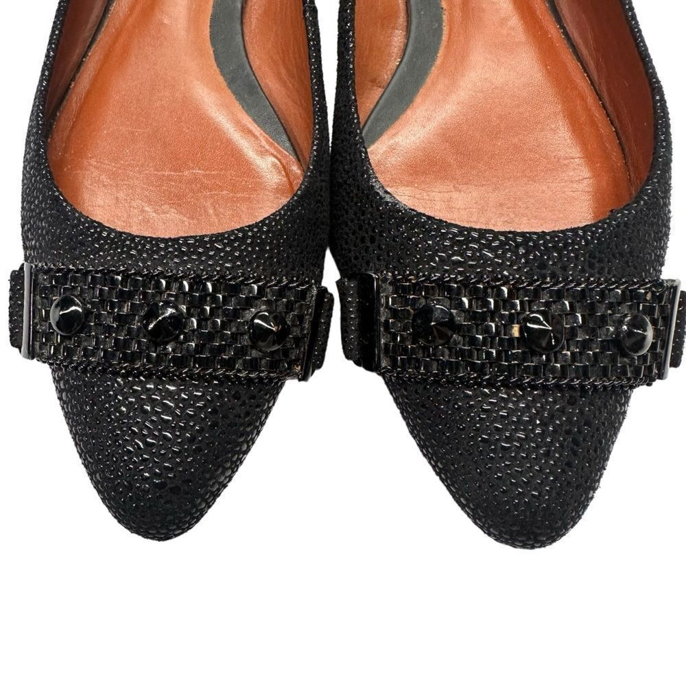 Rebecca Minkoff Black Studded Pointed Toe Slip On Flats Textured Sz 7